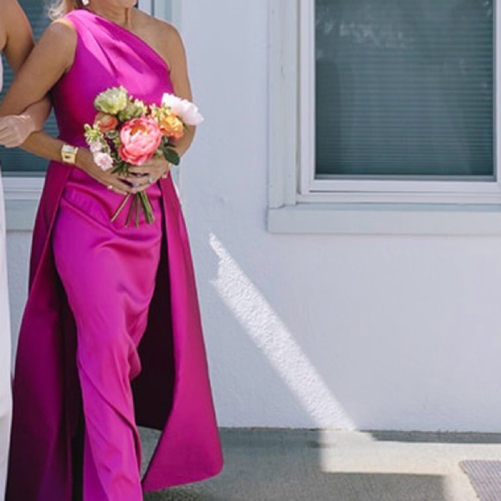 Teri Jon Magenta One-Shoulder Maxi Dress